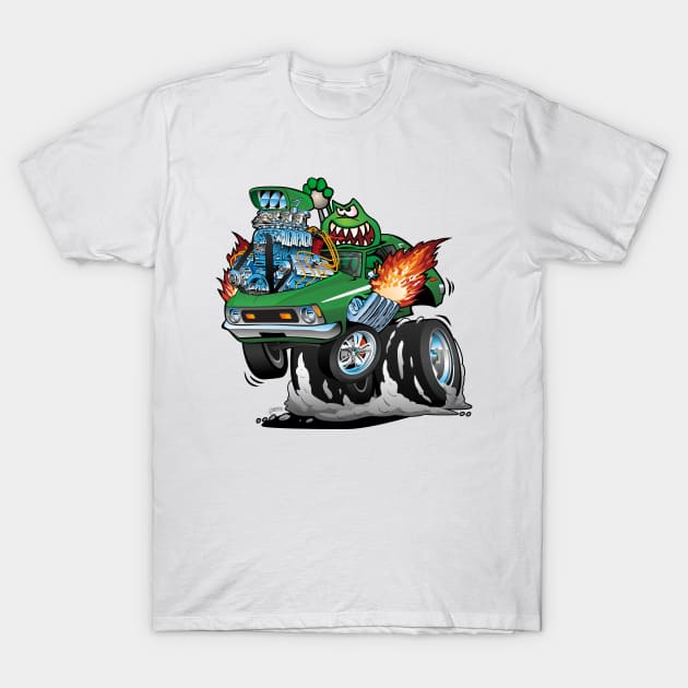 Seventies Green Hot Rod Funny Car Cartoon T-Shirt by hobrath